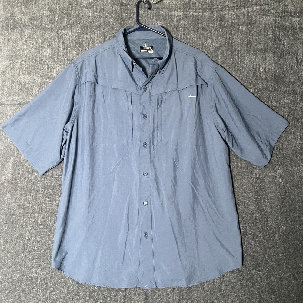 Habit Fishing Shirt Mens Large Blue Vented Short Sleeve Button Up Outdoor